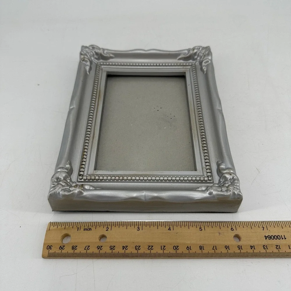 Vintage Style Silver Ornate Beaded Picture Frame 4x6 Tabletop Wall Decor